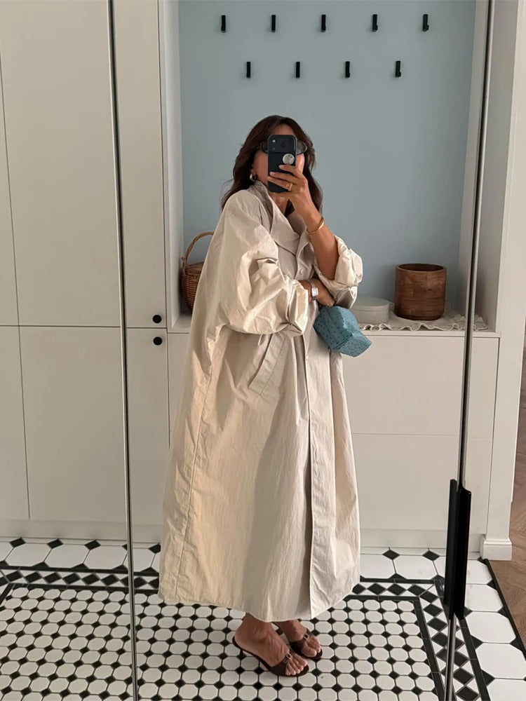 Renata oversized trenchcoat los gedragen in beige – Elyssor Fashion