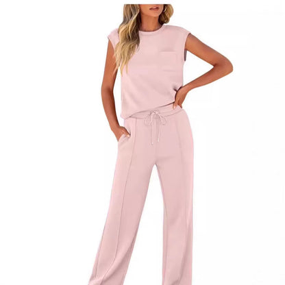 Serena Set volledige look met mouwloze top en trekkoordbroek, lichtroze – Elyssor Fashion
