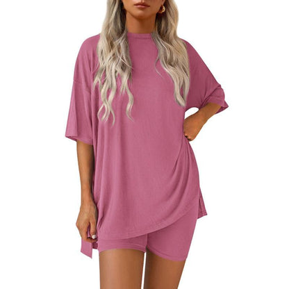 Siena roze loungeset met oversized tee en biker short – Elyssor Fashion