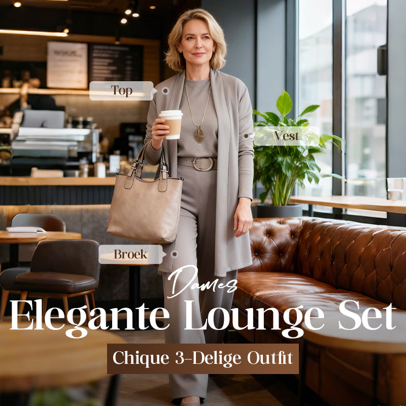 Soraya 3-delige set met lang vest, top en wijde broek, overzicht van de drie delen, bruin – Elyssor Fashion