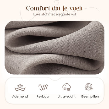 Soraya 3-delige set, detail van de soepele stof met vloeiende val – Elyssor Fashion