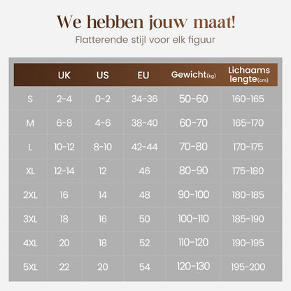 Soraya 3-delige set maattabel met UK-, US- en EU-maten van S tot 5XL – Elyssor Fashion