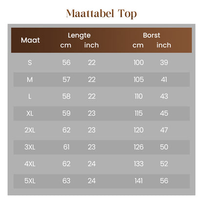 Soraya 3-delige set maattabel van de top met lengte en borstwijdte – Elyssor Fashion