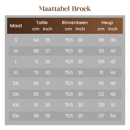 Soraya 3-delige set maattabel van de broek met taille, binnenbeenlengte en heupwijdte – Elyssor Fashion