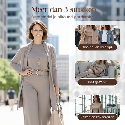 Soraya 3-delige set voor werk, vrije tijd en reizen, bruin – Elyssor Fashion