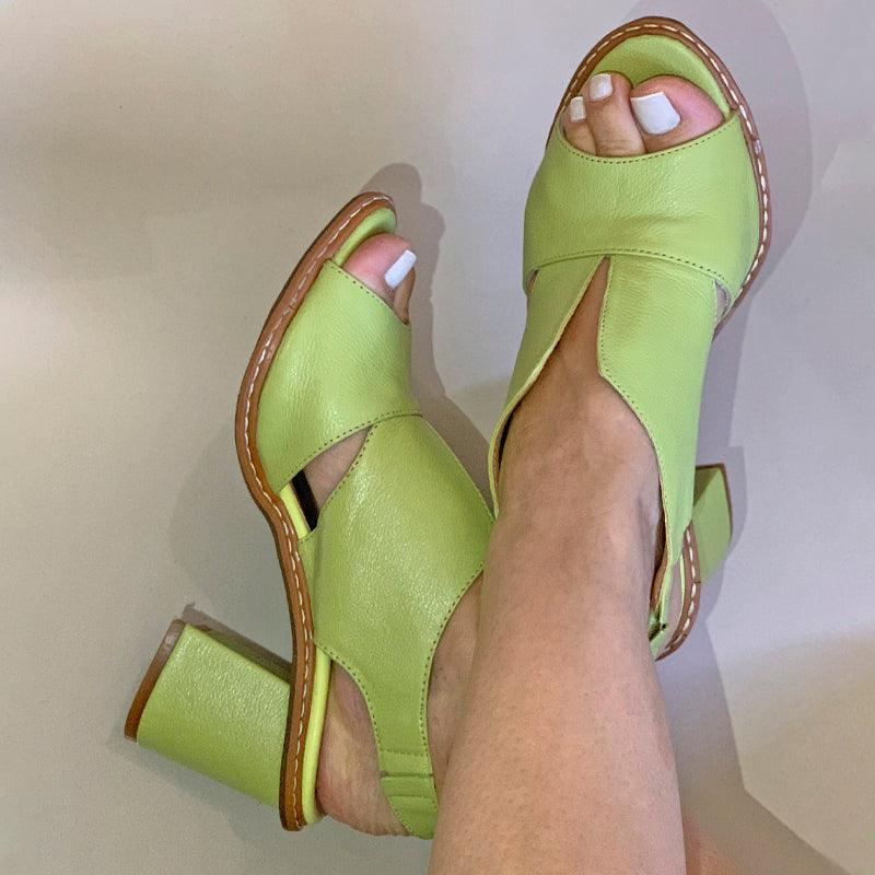 Sorrento leren dames sandalen in limoengroen – Elyssor Fashion