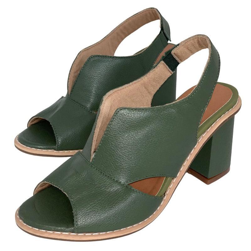 Sorrento leren dames sandalen in militairgroen – Elyssor Fashion