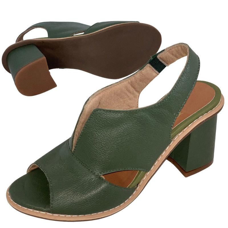 Sorrento leren dames sandalen in militairgroen – Elyssor Fashion