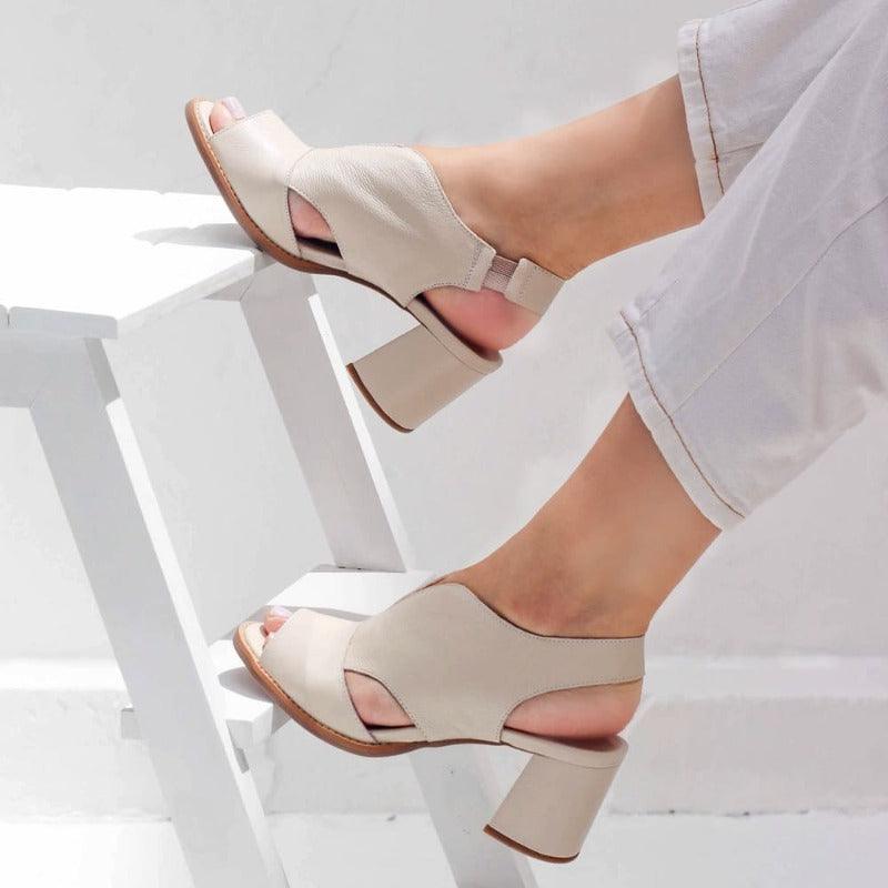 Sorrento leren dames sandalen in beige – Elyssor Fashion