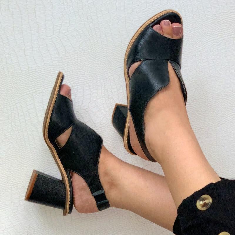 Sorrento leren dames sandalen in zwart – Elyssor Fashion
