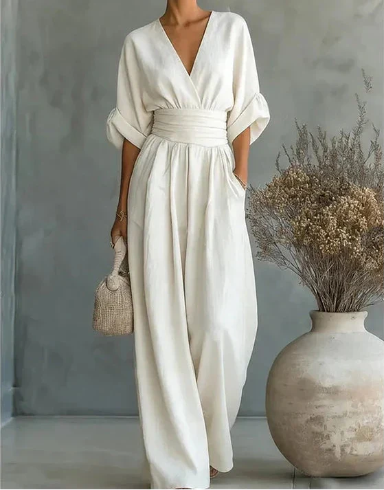 Marlowe – Elegante Jumpsuit met V-Hals & Wijde Pijpen