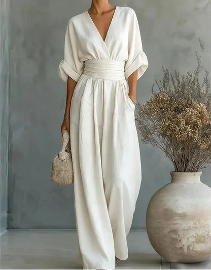 Marlowe – Elegante Jumpsuit met V-Hals & Wijde Pijpen