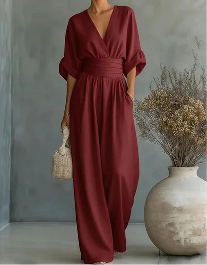Marlowe – Elegante Jumpsuit met V-Hals & Wijde Pijpen