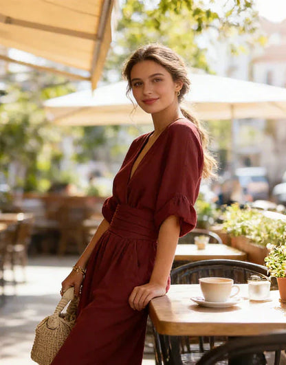 Marlowe – Elegante Jumpsuit met V-Hals & Wijde Pijpen