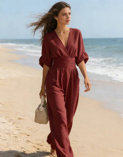 Marlowe – Elegante Jumpsuit met V-Hals & Wijde Pijpen