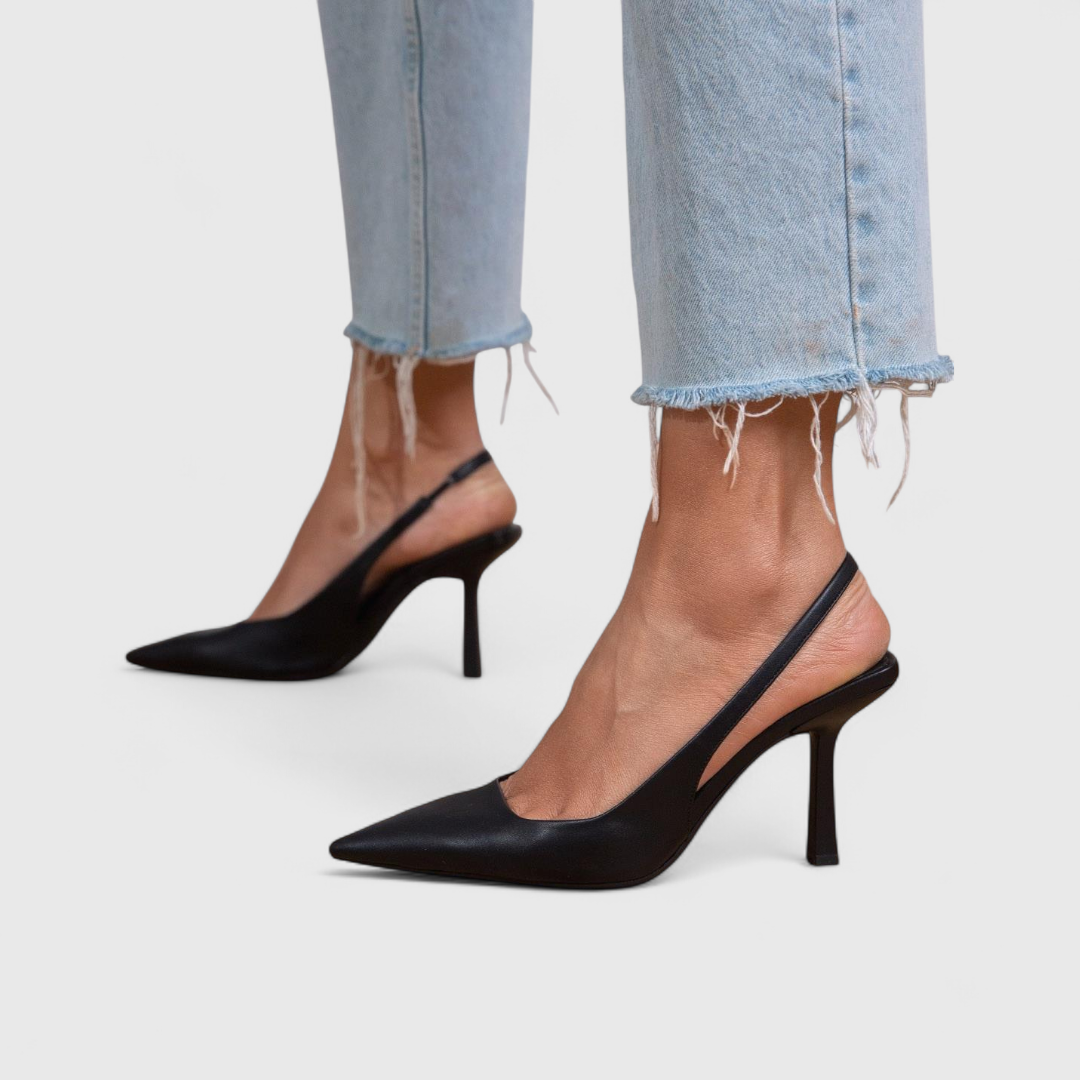 Valentina orthopedische comfort hakken in zwart leer – Elyssor Fashion
