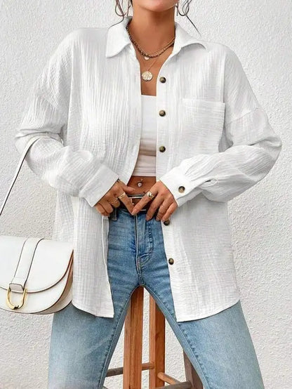 Mila Blouse – Witte Oversized Blouse met Knoopsluiting