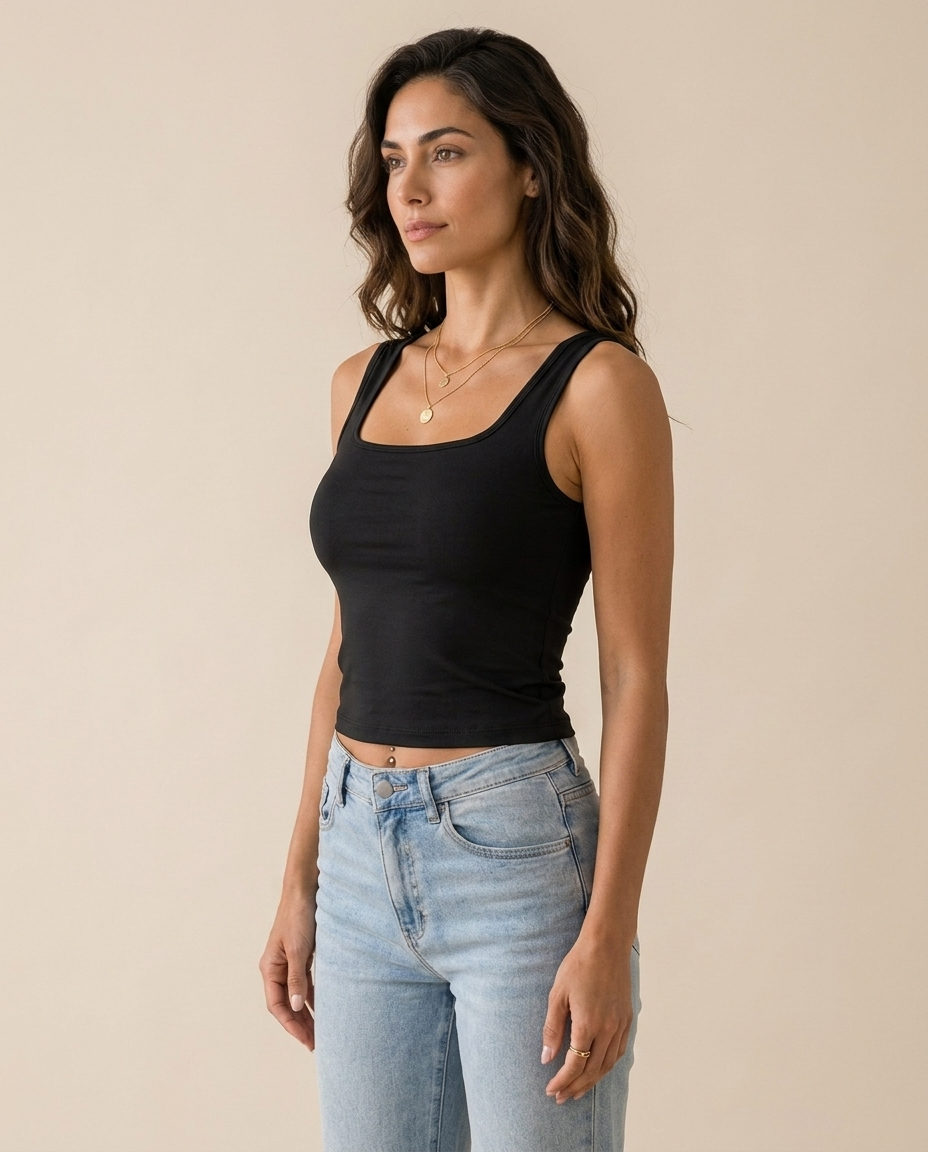 Vittoria support tanktop in zwart, zijaanzicht – Elyssor Fashion